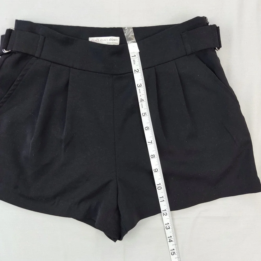 A'Gaci Shorts Womens Small Black Dress Shorts‎ High Waist Pleated Side Buckle